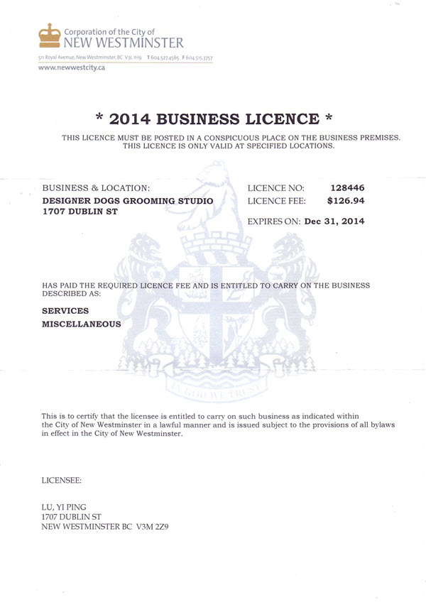 City of New Westminster Business License